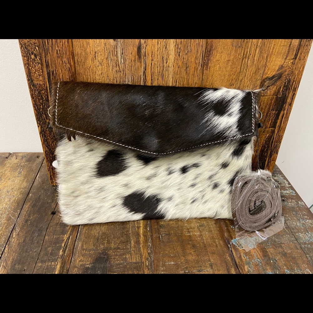 Brown and White Cowhide/Leather Envelope Bag